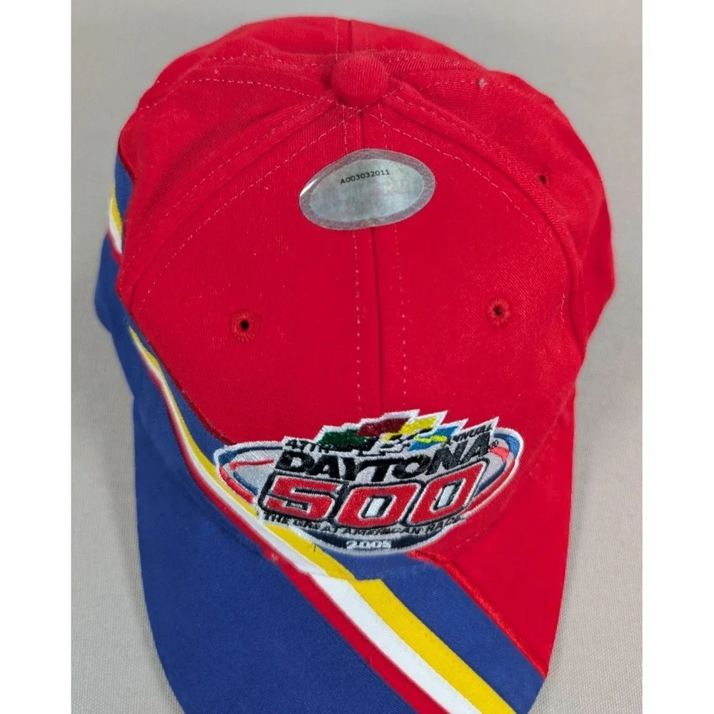 Vintage Daytona 500 Hat Mens One Size Red Blue 2005 NASCAR Adjustable Strap NWOT